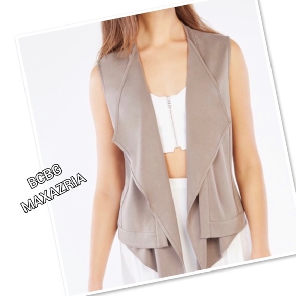 BCBGMaxazria Ryland Draped Front Vest in Taupe size XS - Picture 7 of 9